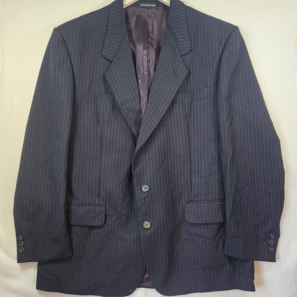 Moores 365 Suit Blazer Mens 44 Reg Pure Virgin Wool Pinstripe Navy Blue Canada